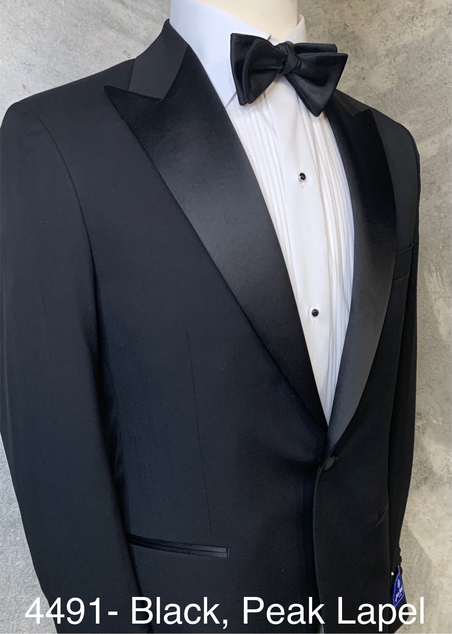 Black Tuxedo | Jack Henry Collection | Peak Lapel | Single Breasted | 1 Button Front | Contemporary Fit | All Wool | 4491