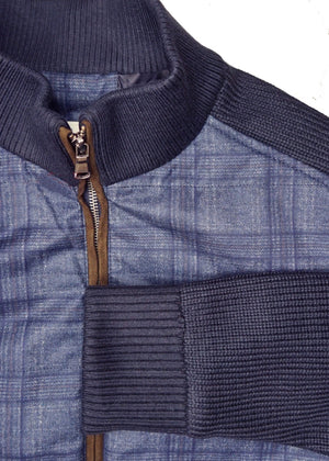Raglan Shoulder Blue Plaid w/ Suede Trim