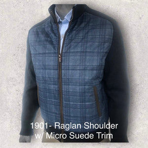 Raglan Shoulder Blue Plaid w/ Suede Trim